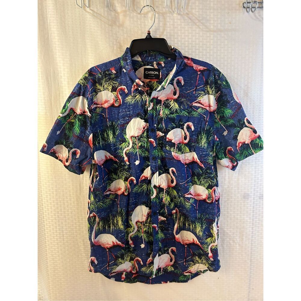 Carbon Hawaiian shirt pink flamingo birds xl rn#70829‎